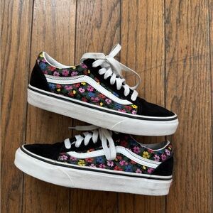 Floral Black and White Vans Old Skool Sneakers